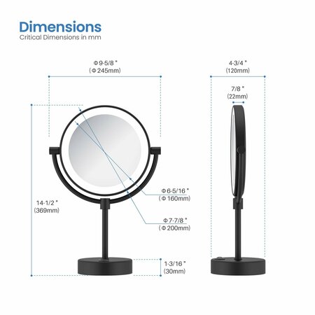 Kibi Circular LED Free Standing Magnifying Make Up Mirror - Matte Black KMM104MB